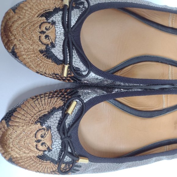 Owl (Wisdom) Vida Leather Embroidered Ballet Slippers Size 7 - Picture 7 of 14